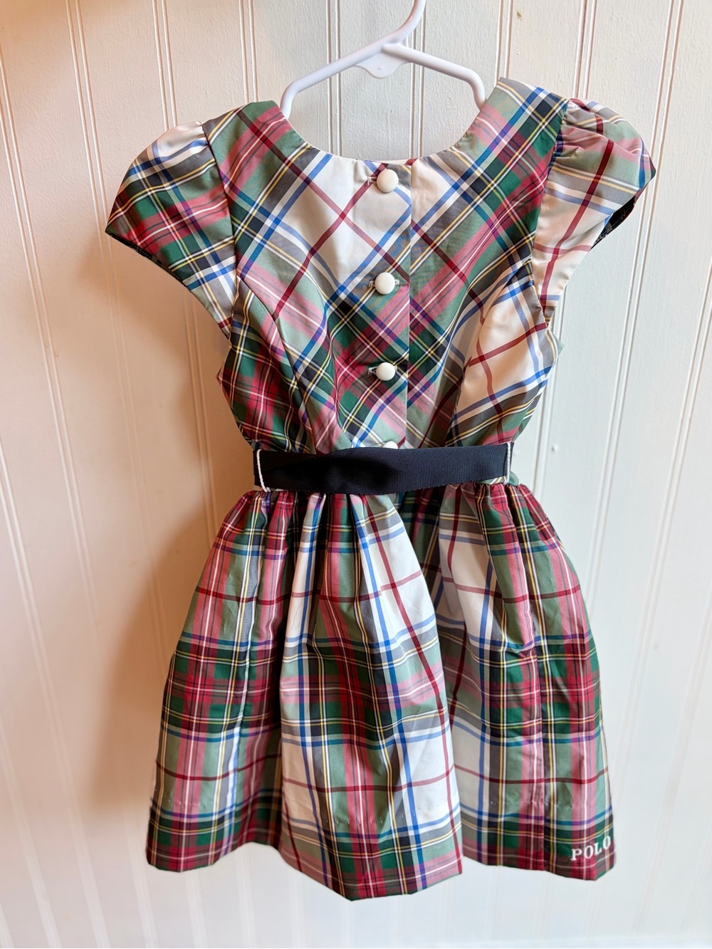 NWT Polo Ralph Lauren Girls Classic Plaid Twill Dress with Black Bow Size 2T - Picture 3 of 4